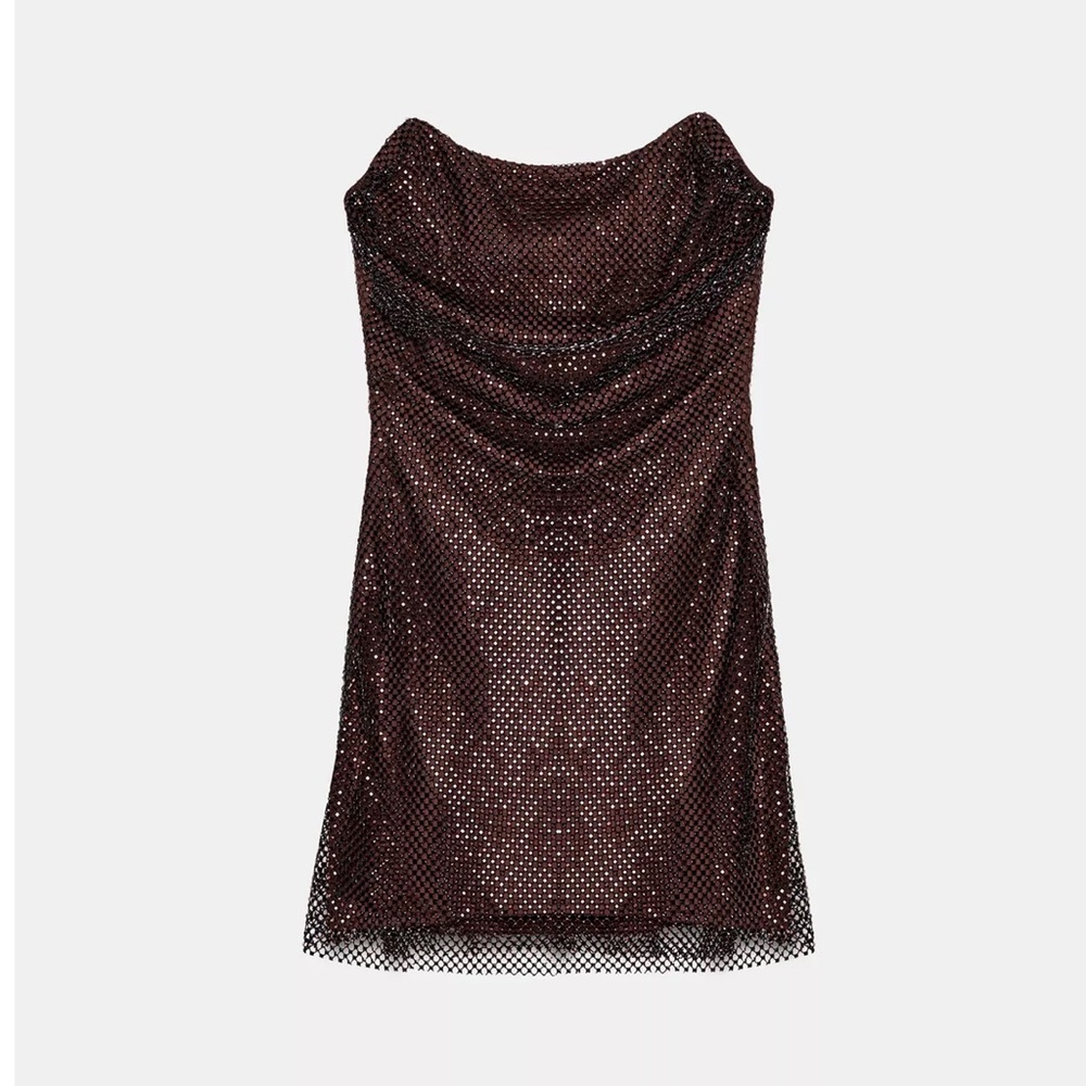 Zara rhinestone red sparkly strapless dress in eggplant 4772/271/610